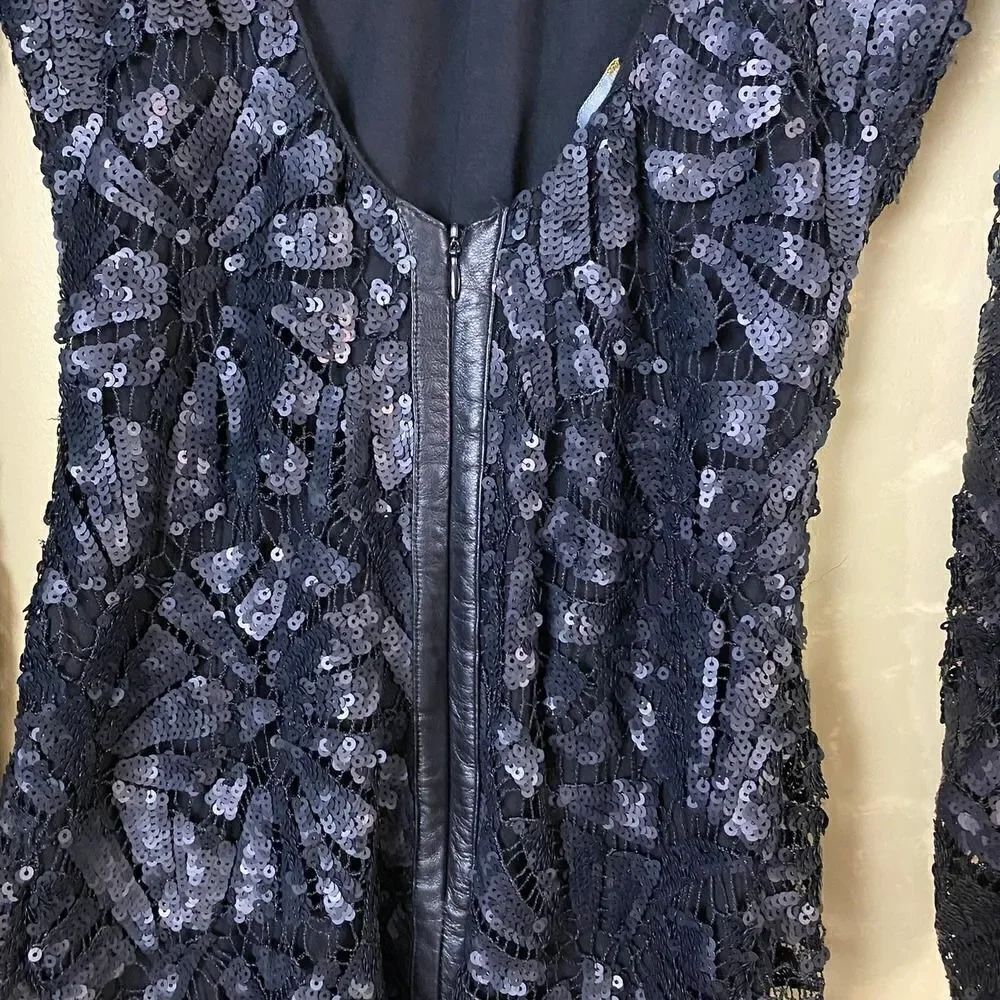 SKY Brand Black Fayina Sequined Lace Leather Trimmed Dress Size Small - Picture 13 of 15